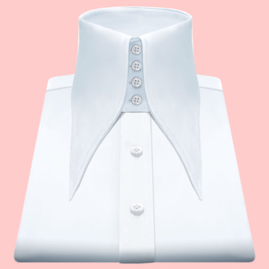 High Long Forword Pointed Onepiece  White Shirt for Men Tall Neck Stiff Collar Shirt Contrast Buttons Large Collar Vintage Karl lagerfeld Style Shirt