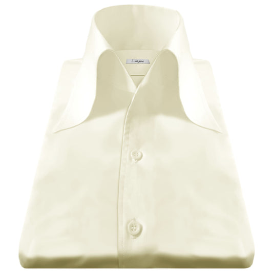 High Long Forword Pointed Cream Shirt for Men Tall Neck Stiff Collar Shirt Contrast Buttons Large Collar Vintage Karl lagerfeld Style Shirt