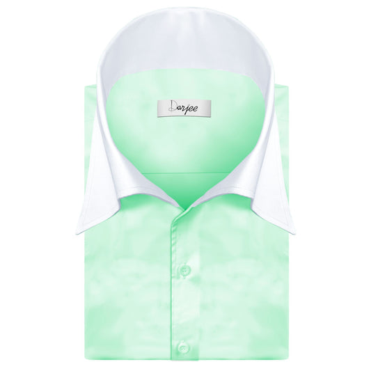 High Long Forword Pointed Onepiece Green Shirt for Men Tall Neck Stiff Collar Shirt Contrast Buttons Large Collar Vintage Karl lagerfeld Style Shirt (Copy)