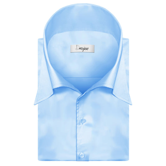High Long Forword Pointed Onepiece Sky Blue Shirt for Men Tall Neck Stiff Collar Shirt Contrast Buttons Large Collar Vintage Karl lagerfeld Style Shirt