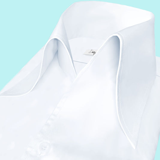 High Long Forword Pointed White Shirt for Men Tall Neck Stiff Collar Shirt Contrast Buttons Large Collar Vintage Karl lagerfeld Style Shirt