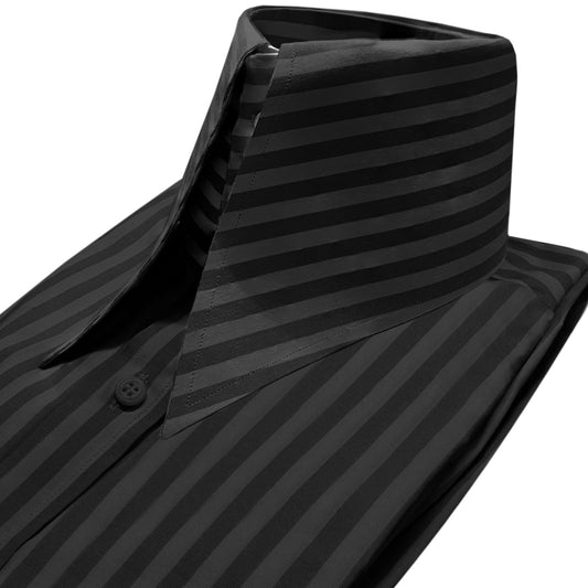 High Long Forword Pointed Black Shirt for Men Tall Neck Stiff Collar Shirt Contrast Buttons Large Collar Vintage Karl lagerfeld Style Shirt