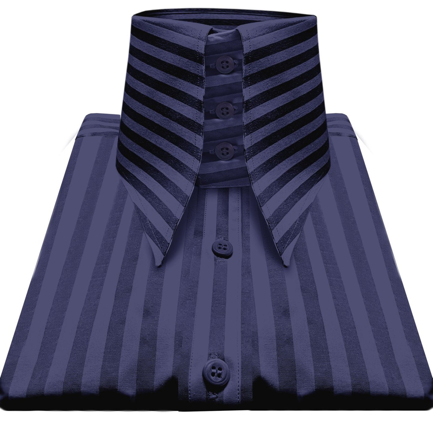 Karl Lagerfeld Style High Long Point Navy Blue Striped Men Dress Shirt Tall Neck Stiff Collar Shirt Goodfellas Vintage Collar 1970s 80s