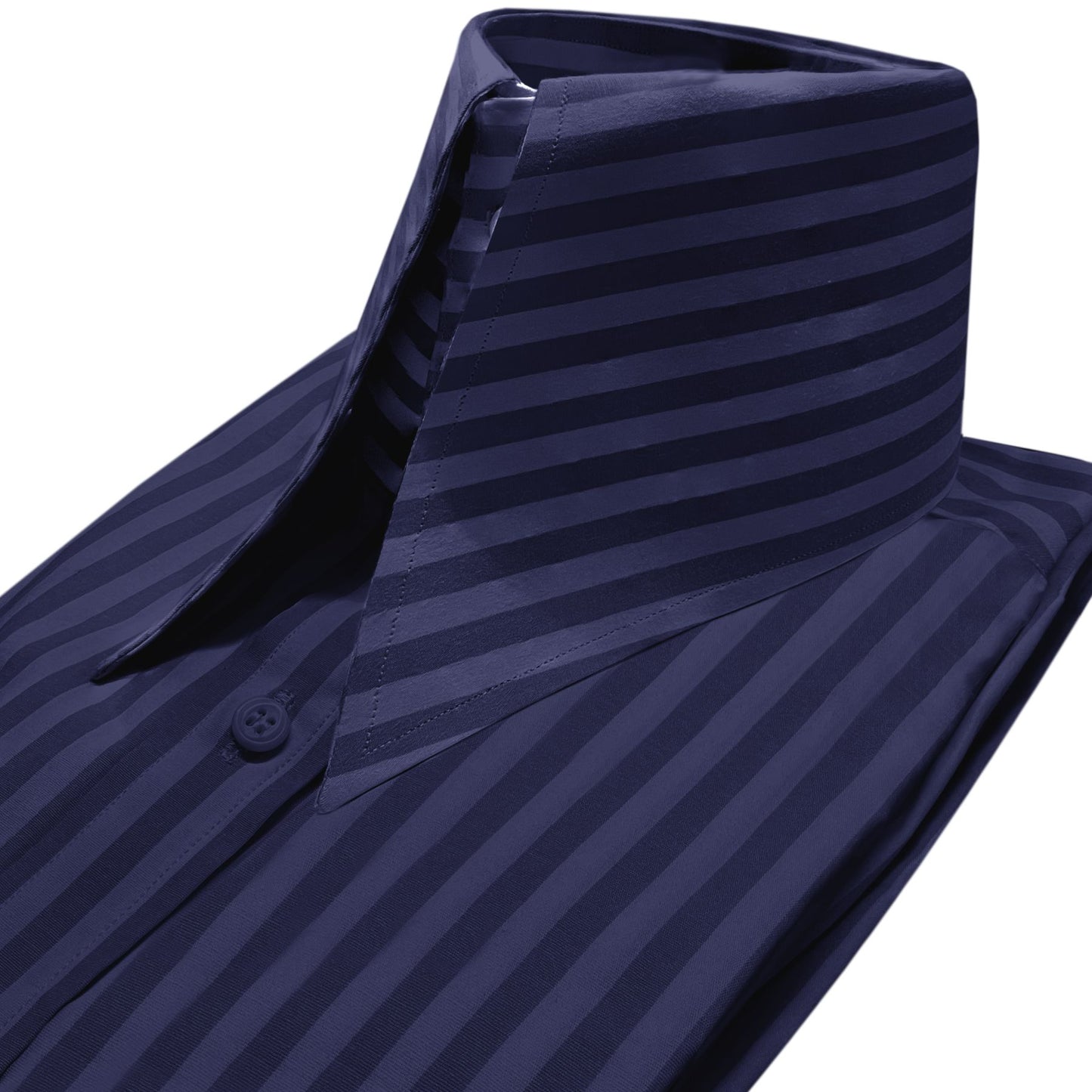 Karl Lagerfeld Style High Long Point Navy Blue Striped Men Dress Shirt Tall Neck Stiff Collar Shirt Goodfellas Vintage Collar 1970s 80s
