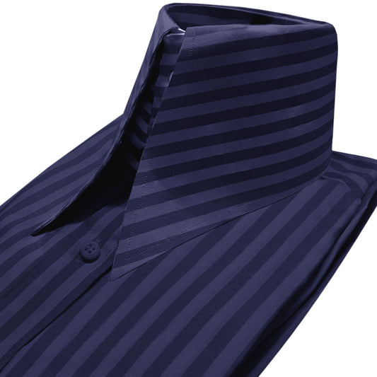 High Long Forword Pointed Navy Blue Shirt for Men Tall Neck Stiff Collar Shirt Contrast Buttons Large Collar Vintage Karl lagerfeld Style Shirt (Copy)