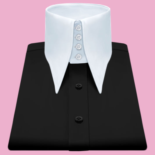 High Long Forword Pointed Black Shirt for Men Tall Neck Stiff Collar Shirt Contrast Buttons Large Collar Vintage Karl lagerfeld Style Shirt (Copy)