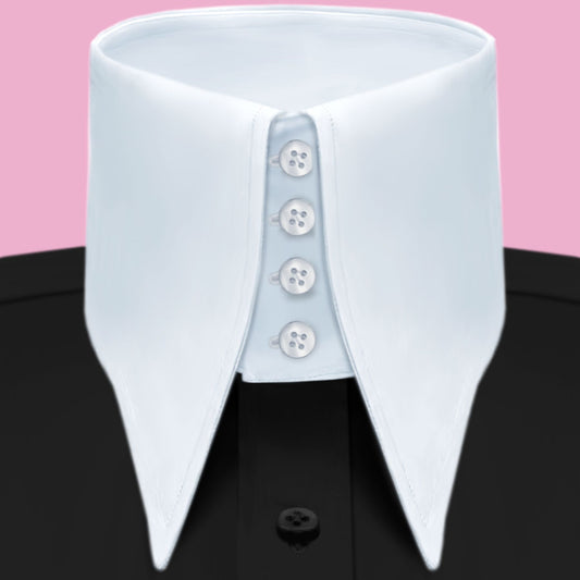 High Long Forword Pointed Black Shirt for Men Tall Neck Stiff Collar Shirt Contrast Buttons Large Collar Vintage Karl lagerfeld Style Shirt (Copy)