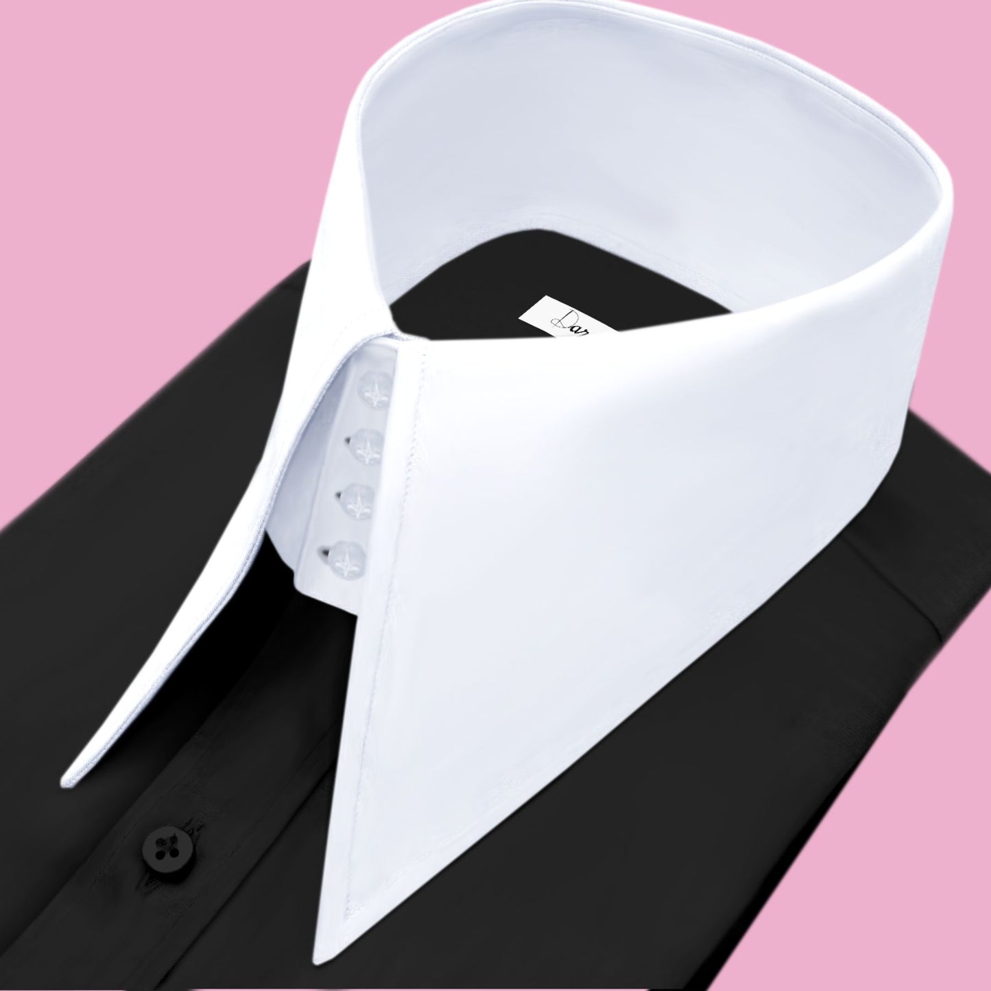 High Long Forword Pointed Black Shirt for Men Tall Neck Stiff Collar Shirt Large Collar Gangster Collar Vintage Karl lagerfeld Style Shirt