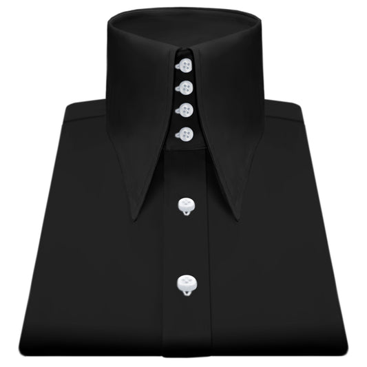 High Long Forword Pointed Black Shirt for Men Tall Neck Stiff Collar Shirt Contrast Buttons Large Collar Vintage Karl lagerfeld Style Shirt