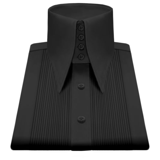 High Long Forword Pointed Onepiece Black Shirt for Men Tall Neck Stiff Collar Shirt Contrast Buttons Large Collar Vintage Karl lagerfeld Style Shirt