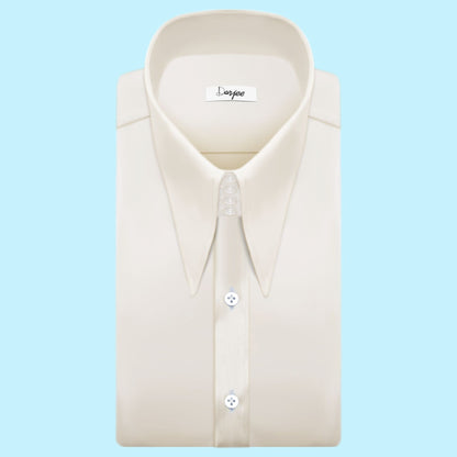 High Long Forword Pointed Cream Shirt for Men Tall Neck Stiff Collar Shirt Large Collar Gangster Collar Vintage Karl lagerfeld Style Shirt