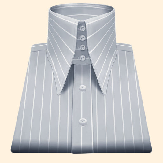 High Long Forword Pointed Onepiece Gray Shirt for Men Tall Neck Stiff Collar Shirt Contrast Buttons Large Collar Vintage Karl lagerfeld Style Shirt