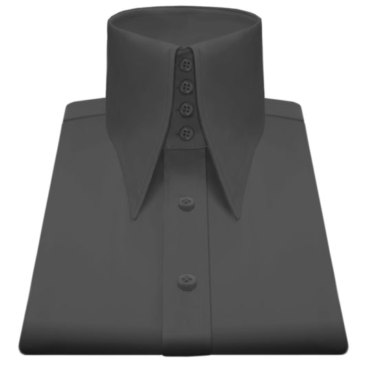 High Long Spear Pointed Dark Grey Men Shirt Tall Stiff Neck Collar Shirt Large Collar Gangster Collar Vintage Karl lagerfeld Style Shirt