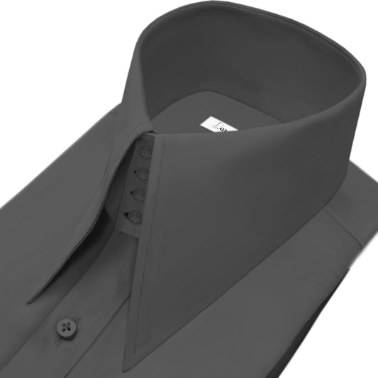 High Long Spear Pointed Dark Grey Men Shirt Tall Stiff Neck Collar Shirt Large Collar Gangster Collar Vintage Karl lagerfeld Style Shirt