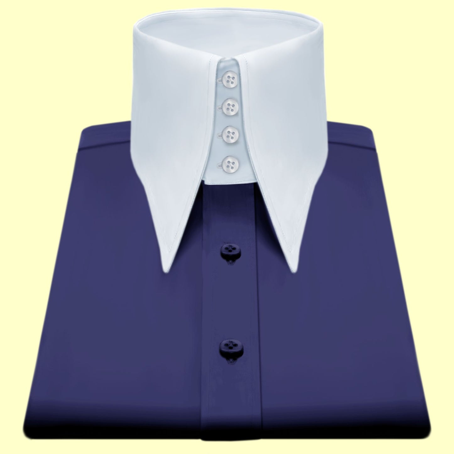 High Long Forword Point Navy Blue Shirt for Men Tall Neck Stiff Collar Shirt Large Collar Gangster Collar Vintage Karl lagerfeld Style Shirt