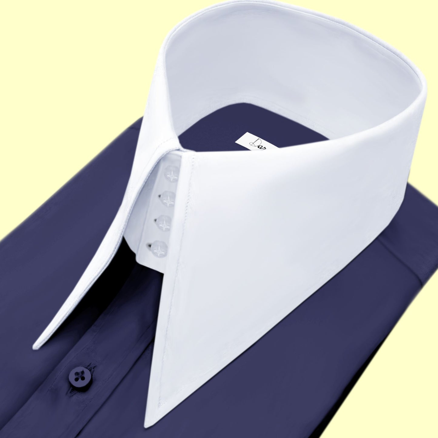 High Long Forword Point Navy Blue Shirt for Men Tall Neck Stiff Collar Shirt Large Collar Gangster Collar Vintage Karl lagerfeld Style Shirt