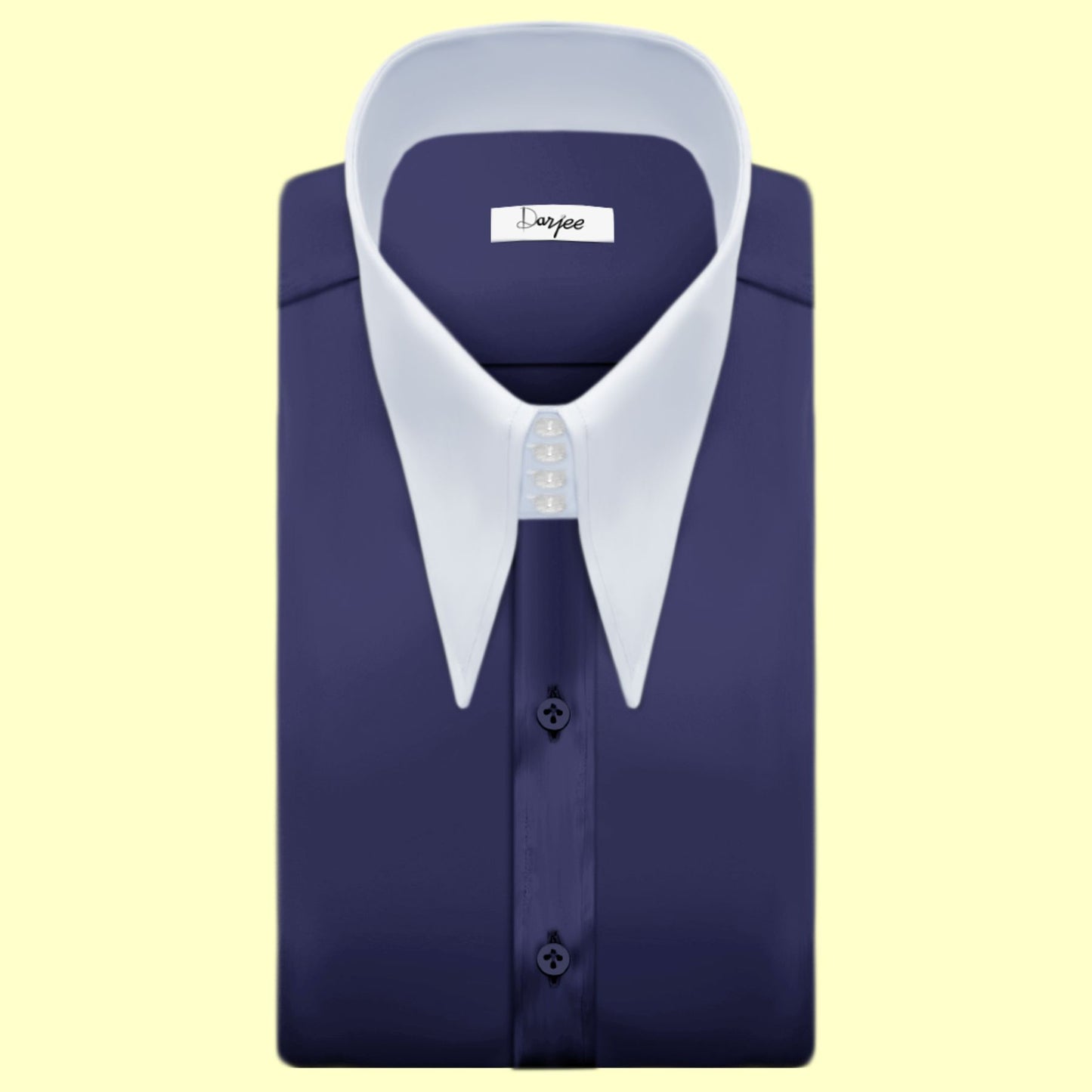 High Long Forword Point Navy Blue Shirt for Men Tall Neck Stiff Collar Shirt Large Collar Gangster Collar Vintage Karl lagerfeld Style Shirt