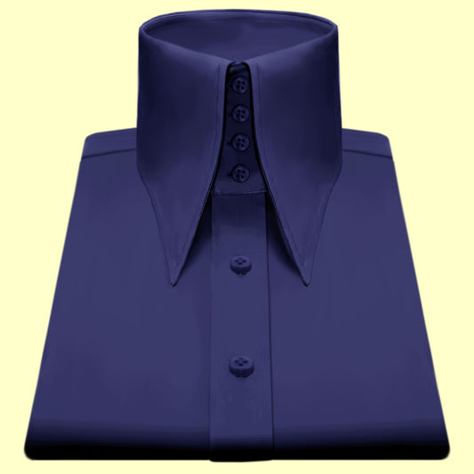 High Long Forword Pointed Navy Blue Shirt for Men Tall Neck Stiff Collar Shirt Contrast Buttons Large Collar Vintage Karl lagerfeld Style Shirt (Copy)