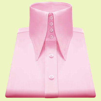 High Long Forword Pointed Pink Shirt for Men Tall Neck Stiff Collar Shirt Large Collar Gangster Collar Vintage Karl lagerfeld Style Shirt