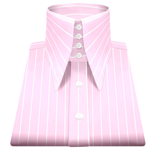 High Long Forword Pointed Onepiece Pink Shirt for Men Tall Neck Stiff Collar Shirt Contrast Buttons Large Collar Vintage Karl lagerfeld Style Shirt