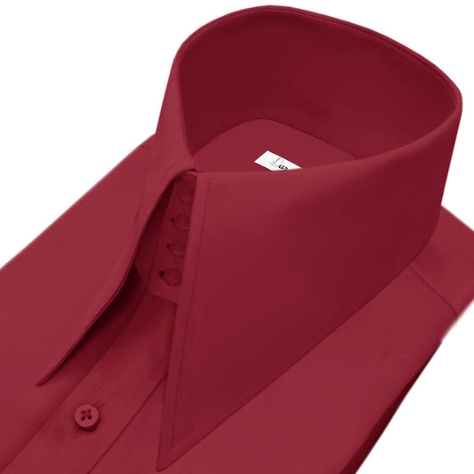 High Long Forword Pointed Red Shirt for Men Tall Neck Stiff Collar Shirt Contrast Buttons Large Collar Vintage Karl lagerfeld Style Shirt