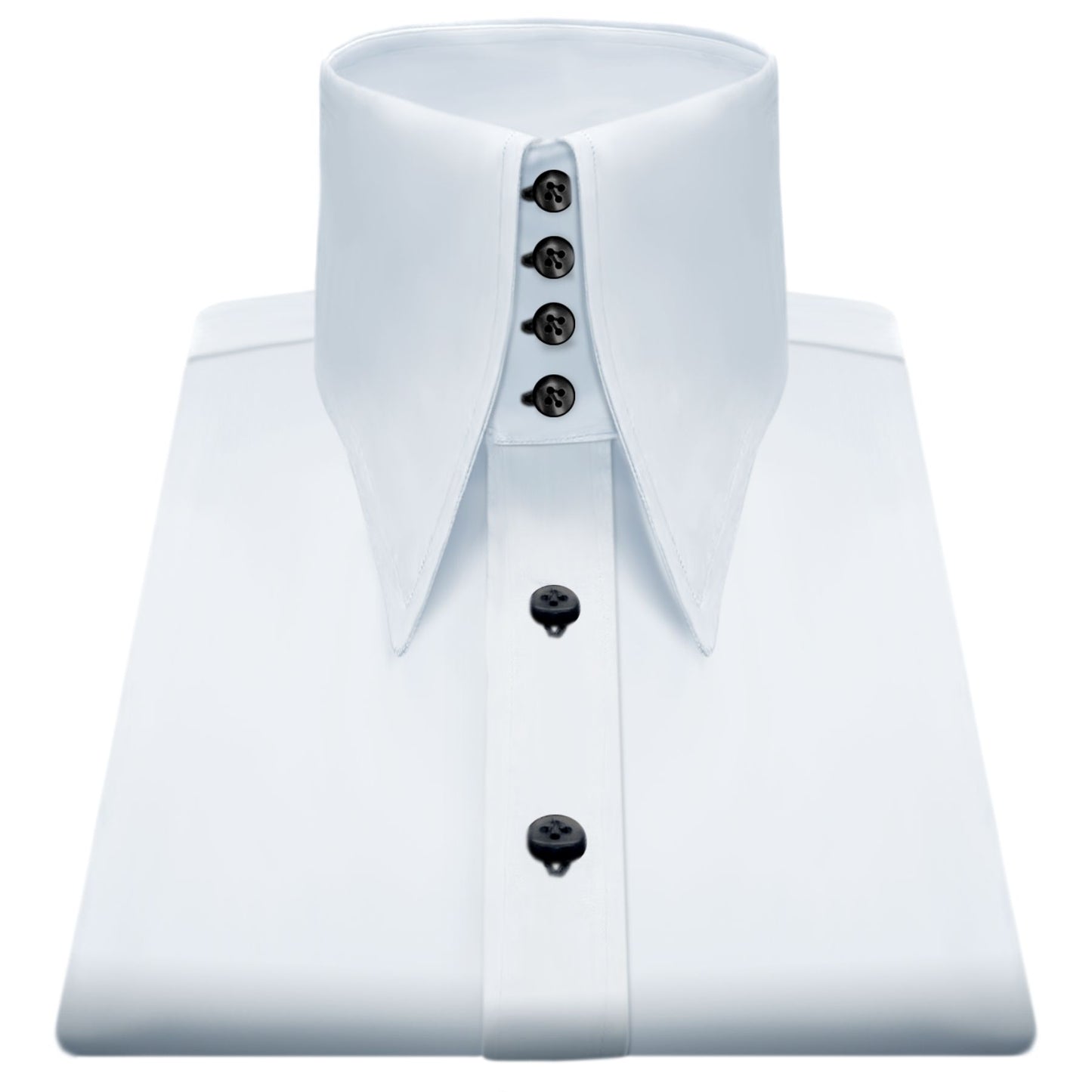 High Long Forword Pointed White Shirt for Men Tall Neck Stiff Collar Shirt Contrast Buttons Large Collar Vintage Karl lagerfeld Style Shirt