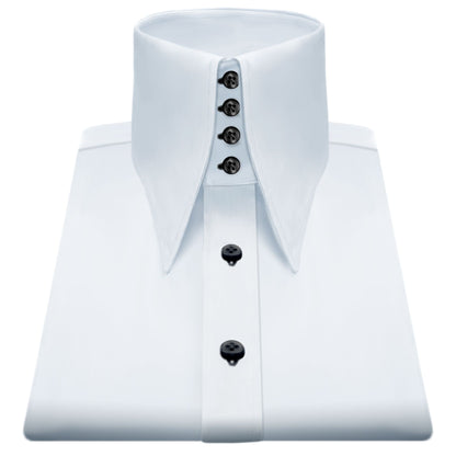 High Long Forword Pointed White Shirt for Men Tall Neck Stiff Collar Shirt Contrast Buttons Large Collar Vintage Karl lagerfeld Style Shirt