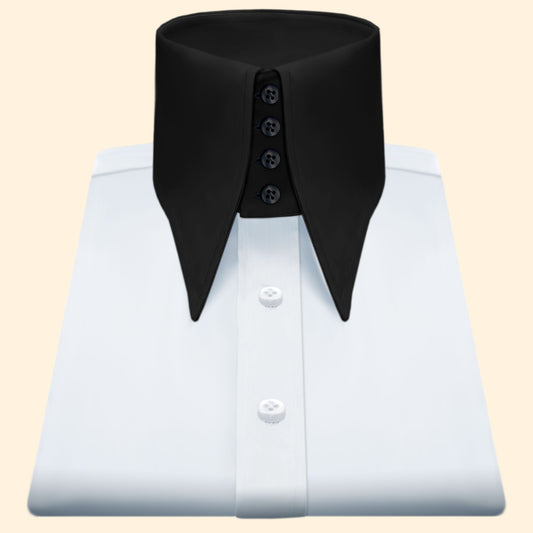 High Long Forword Pointed White Shirt for Men Tall Neck Stiff Collar Shirt Contrast Buttons Large Collar Vintage Karl lagerfeld Style Shirt