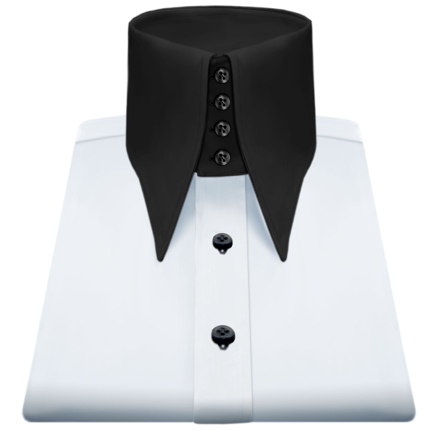 High Long Forword Pointed White Shirt for Men Tall Neck Stiff Collar Shirt Contrast Buttons Large Collar Vintage Karl lagerfeld Style Shirt