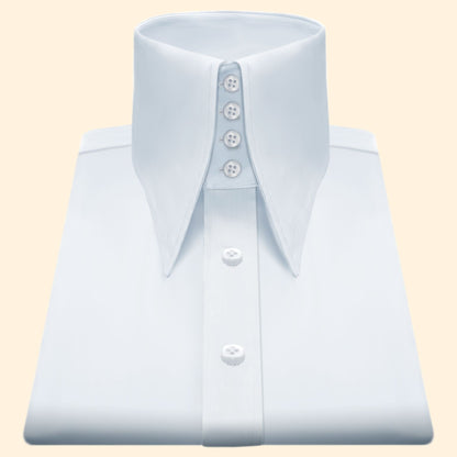 Karl Lagerfeld Style White High Long Pointed Shirt for Men Tall Neck Stiff Big Collar Shirt Hidden Placket Large Collar Vintage Shirt 70s