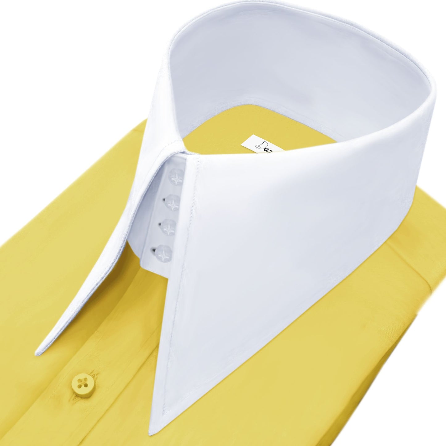 Men Mustard High Long Spear Pointed Karl lagerfeld Style Shirt Tall Stiff Neck Collar Shirt Large Collar Good fellas Collar Vintage Shirt
