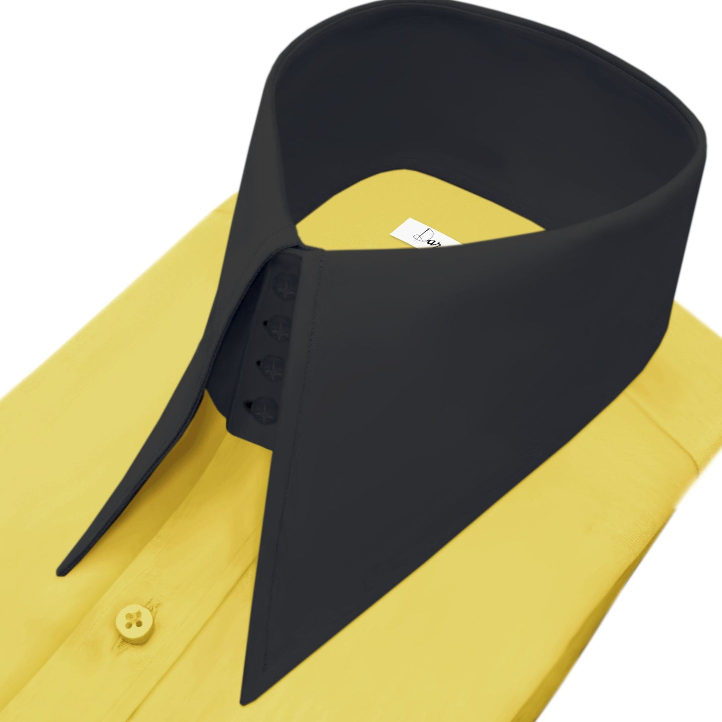 Men Mustard High Long Spear Pointed Karl lagerfeld Style Shirt Tall Stiff Neck Collar Shirt Large Collar Good fellas Collar Vintage Shirt