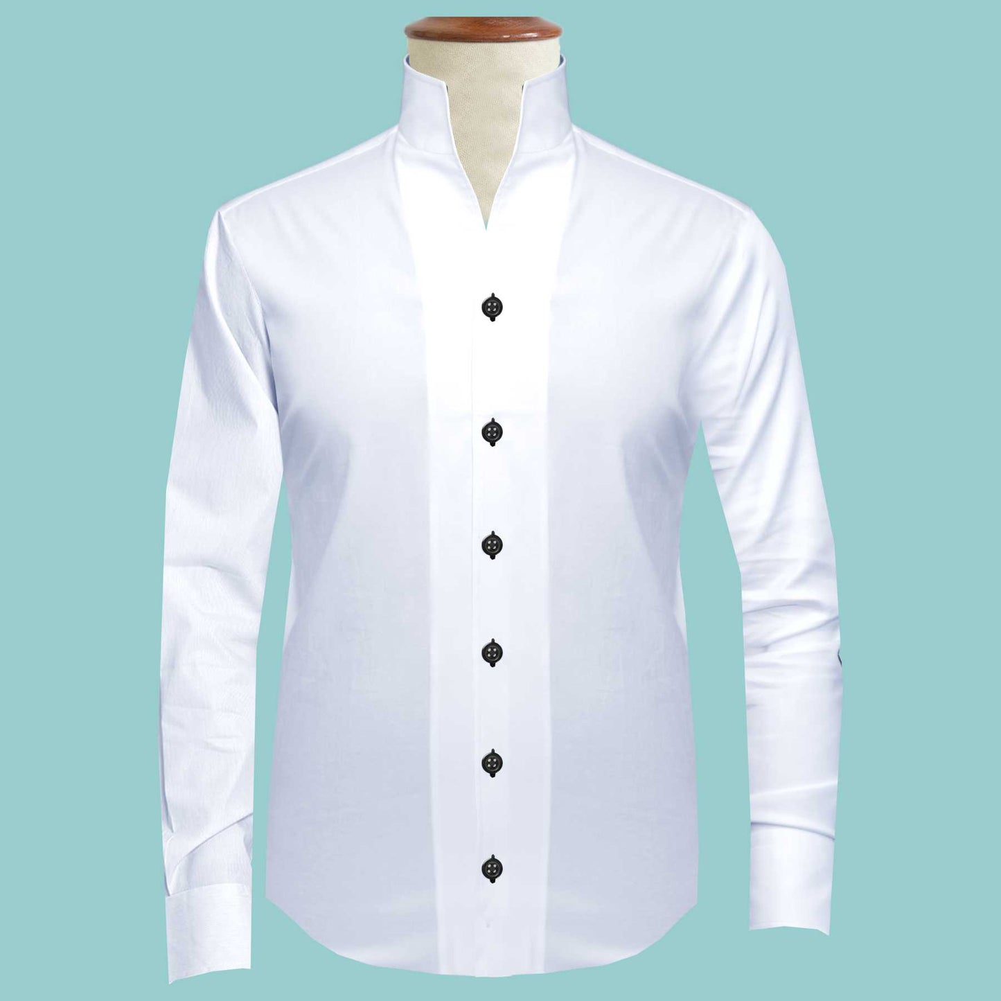 White Black Buttons High One Piece Stand Collar Shirt