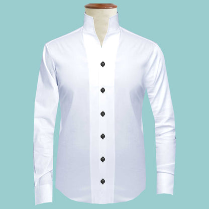 One Peace High Neck Vintage White Blouse Men Dress Shirt Giza Cotton Shirt for Wedding Tall Neck Stiff Collar Shirt