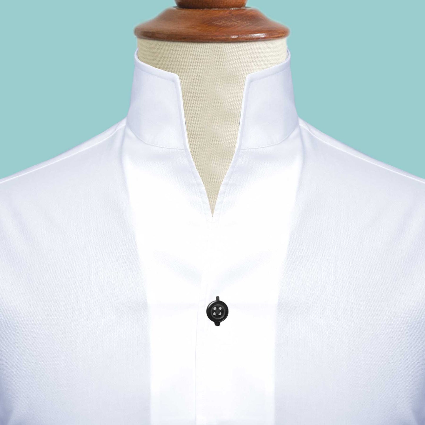 White Black Buttons High One Piece Stand Collar Shirt