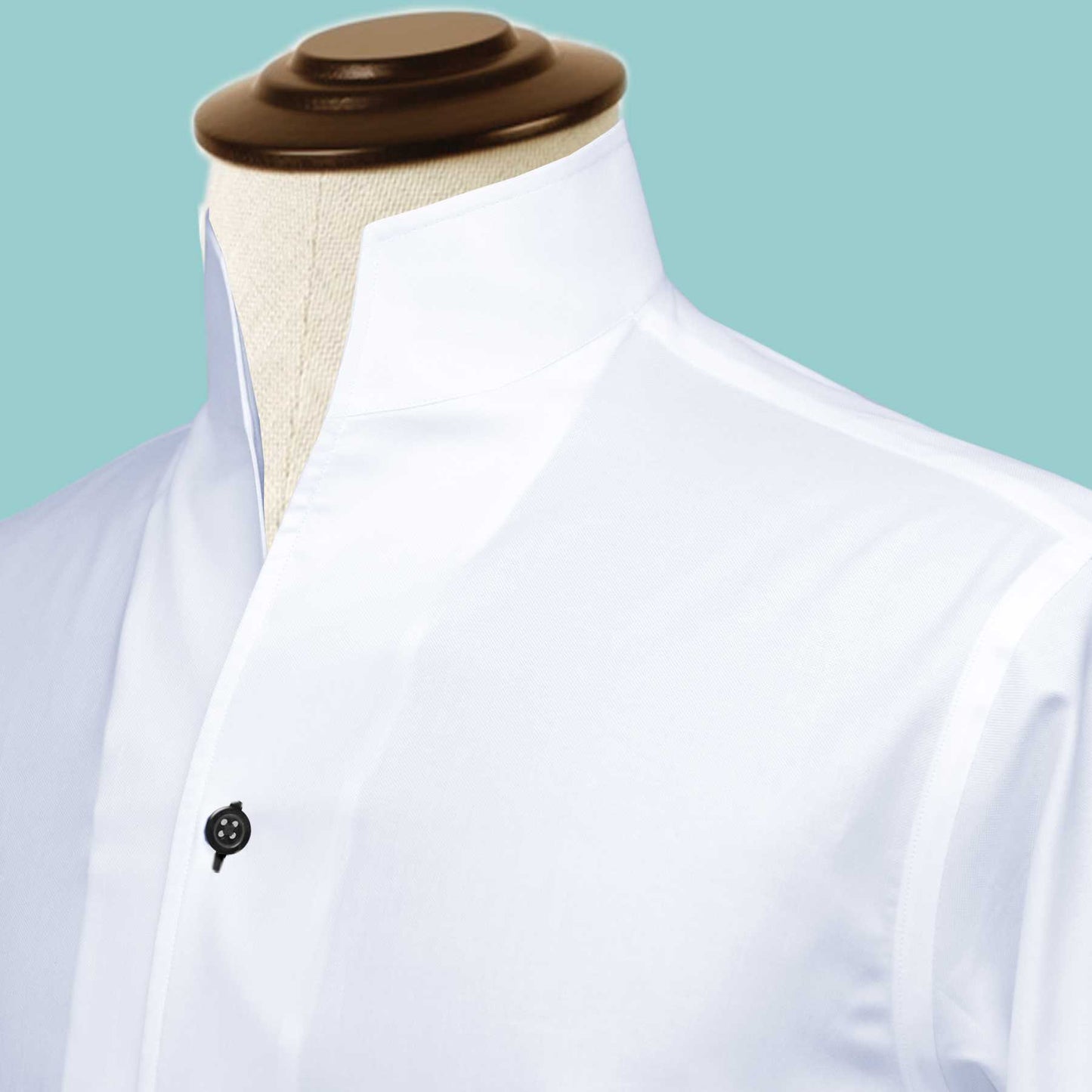 White Black Buttons High One Piece Stand Collar Shirt