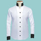 One Peace High Neck Vintage White Blouse Men Dress Shirt Giza Cotton Shirt for Wedding Tall Neck Stiff Collar Shirt