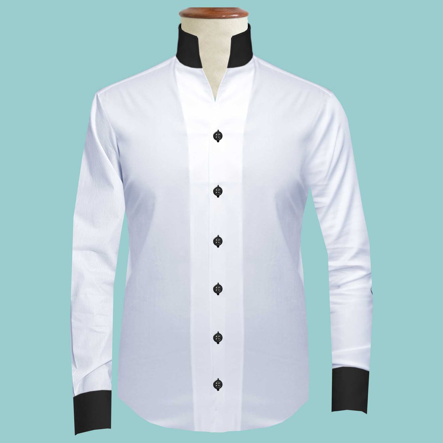 White Black Buttons High One Piece Stand Collar Shirt