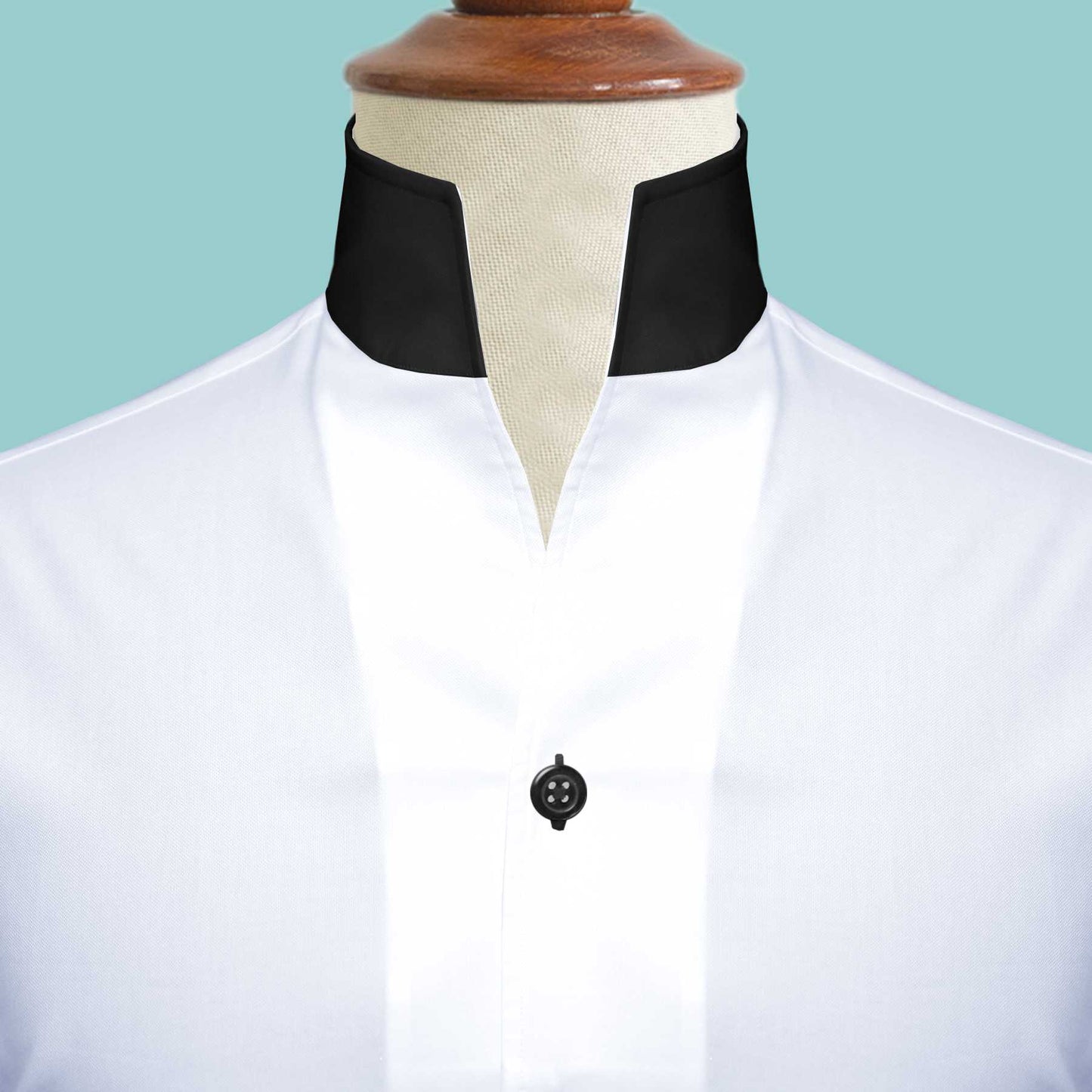 White Black Buttons High One Piece Stand Collar Shirt