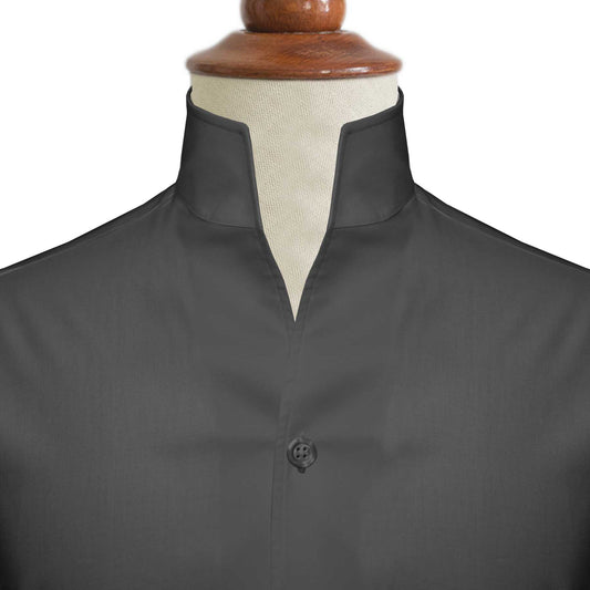 Dark Grey One Piece Collar Shirt For Men Gift Giza Cotton Satin High Tall Neck Stiff Collar Shirt Chinese Mandarin Band Collar Dress Shirt
