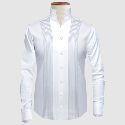 White Men Shirt High Open Neck Collar Shirt Tuxedo Placket V Collar Shirt High Tall Neck Collar China High Band Collar Cotton Dress Shirt
