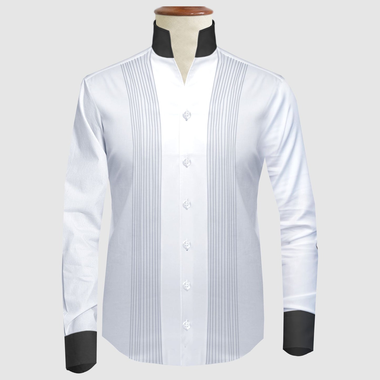 White Men Shirt High Open Neck Collar Shirt Tuxedo Placket V Collar Shirt High Tall Neck Collar China High Band Collar Cotton Dress Shirt