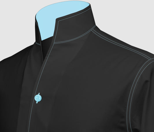 Black Men Shirt High Stand Collar Shirt One Piece Collar Shirt Contrast Stitch High Tall V Neck Collar High Chinese Band Collar Dress Shirt