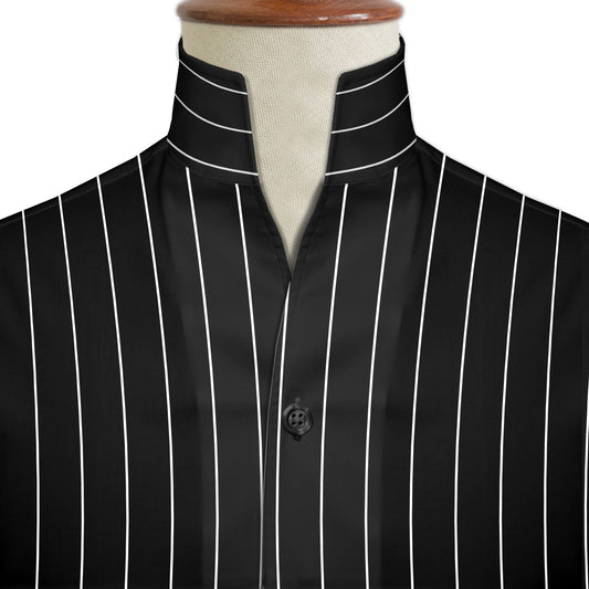 Black Striped One Piece Collar Shirt For Men Gift Giza Cotton Satin High Tall Neck Stiff Collar Shirt Chinese Mandarin Band Collar Dress Shirt