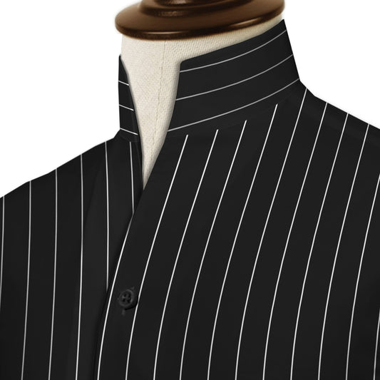 Black Striped One Piece Collar Shirt For Men Gift Giza Cotton Satin High Tall Neck Stiff Collar Shirt Chinese Mandarin Band Collar Dress Shirt