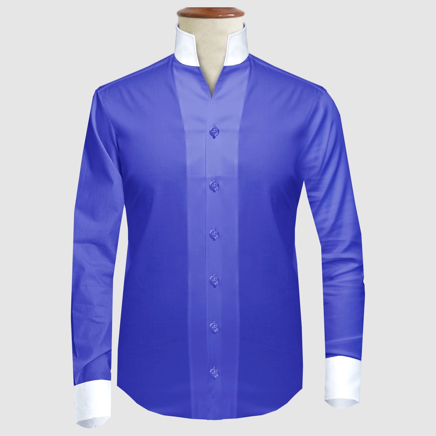 Royal Blue One Piece Collar Shirt For Men Gift Giza Cotton Satin High Tall Neck Stiff Collar Shirt Chinese Mandarin Band Collar Dress Shirt