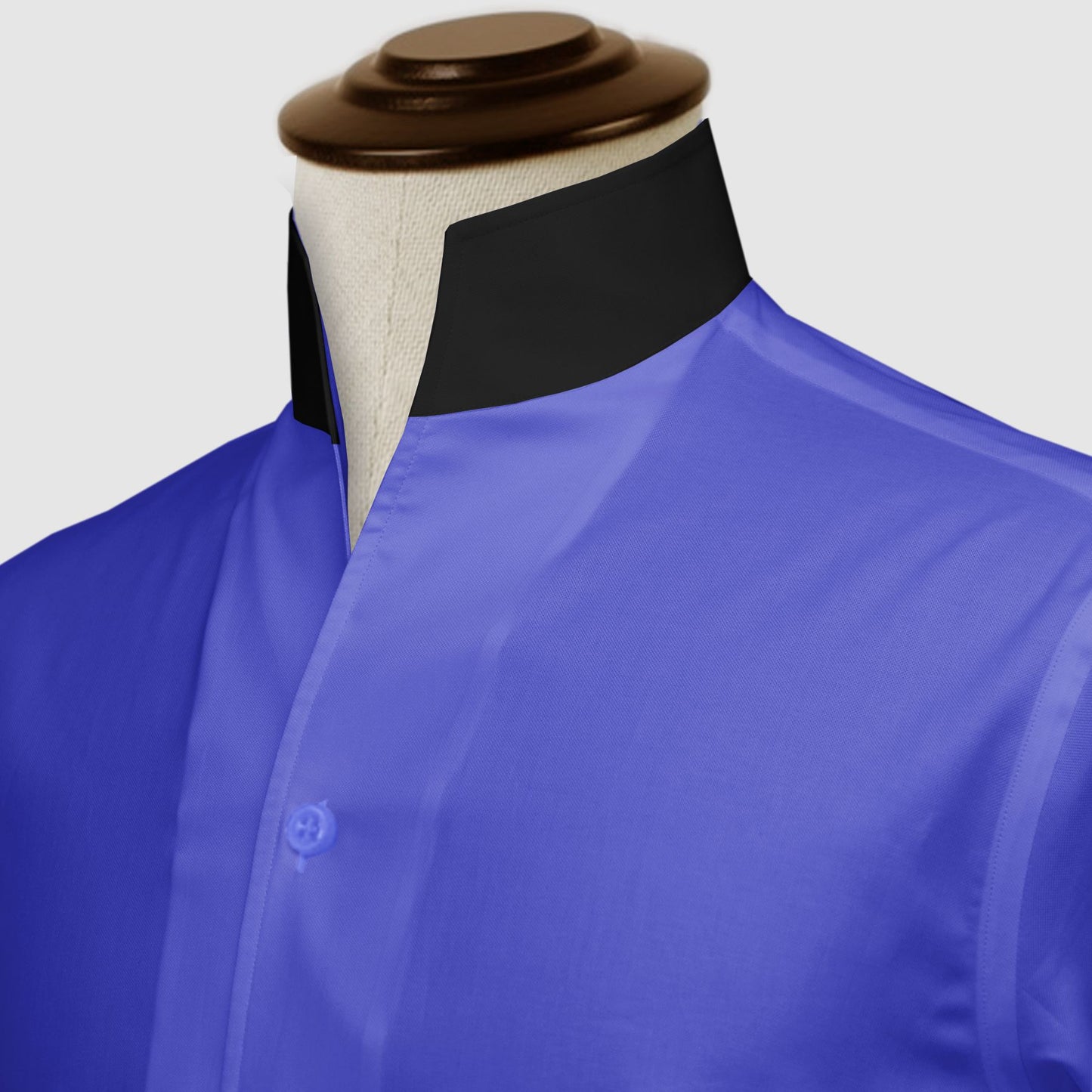 Royal Blue One Piece Collar Shirt For Men Gift Giza Cotton Satin High Tall Neck Stiff Collar Shirt Chinese Mandarin Band Collar Dress Shirt