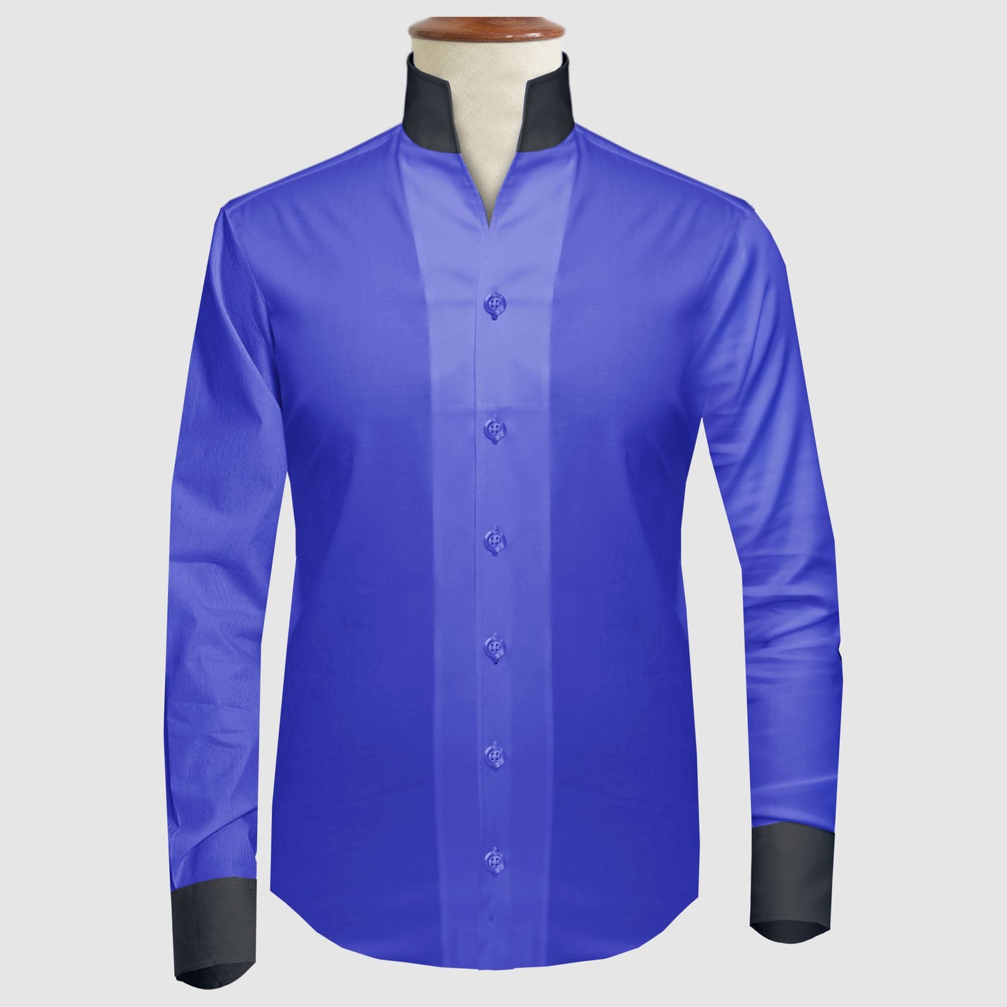 Royal Blue One Piece Collar Shirt For Men Gift Giza Cotton Satin High Tall Neck Stiff Collar Shirt Chinese Mandarin Band Collar Dress Shirt