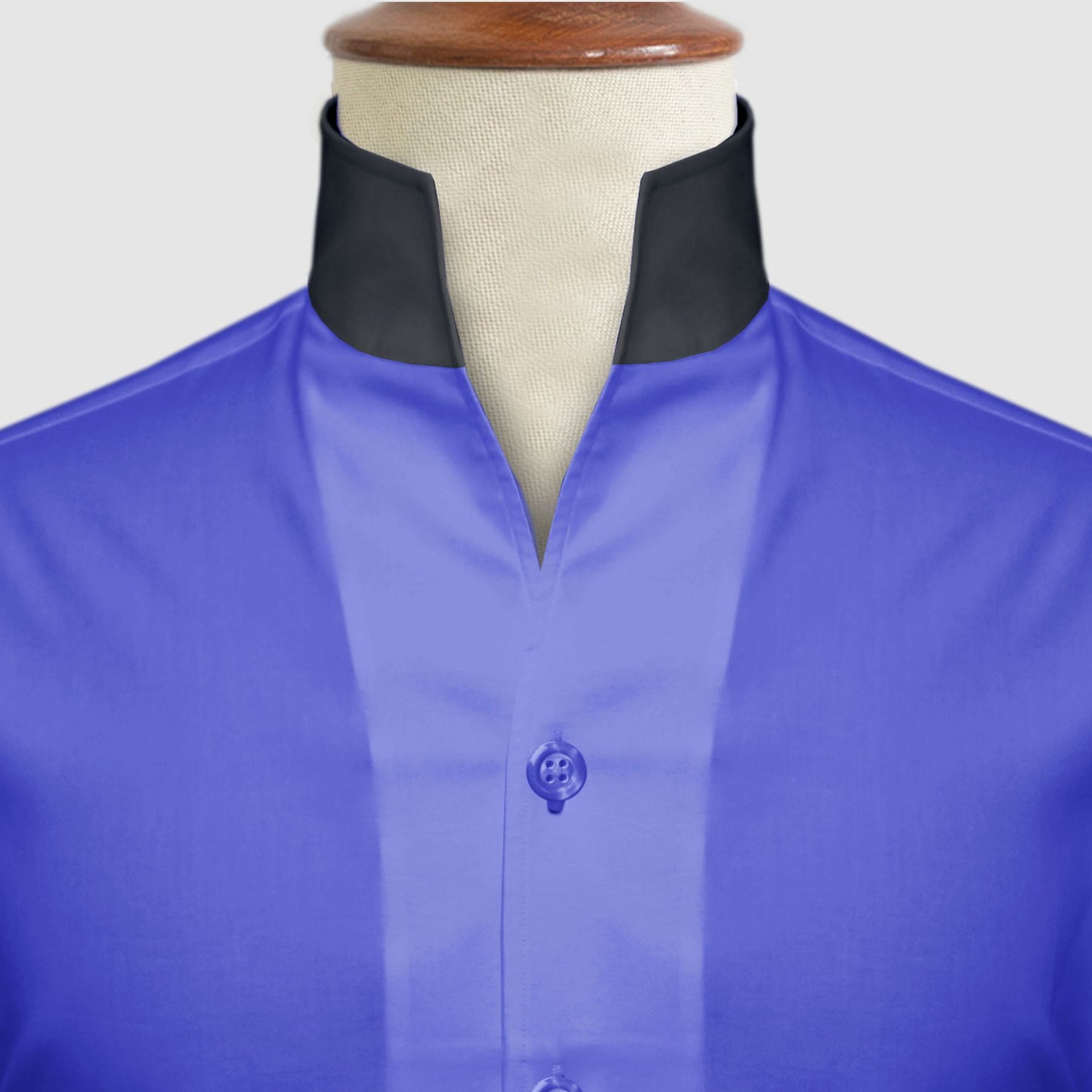 Royal Blue One Piece Collar Shirt For Men Gift Giza Cotton Satin High Tall Neck Stiff Collar Shirt Chinese Mandarin Band Collar Dress Shirt
