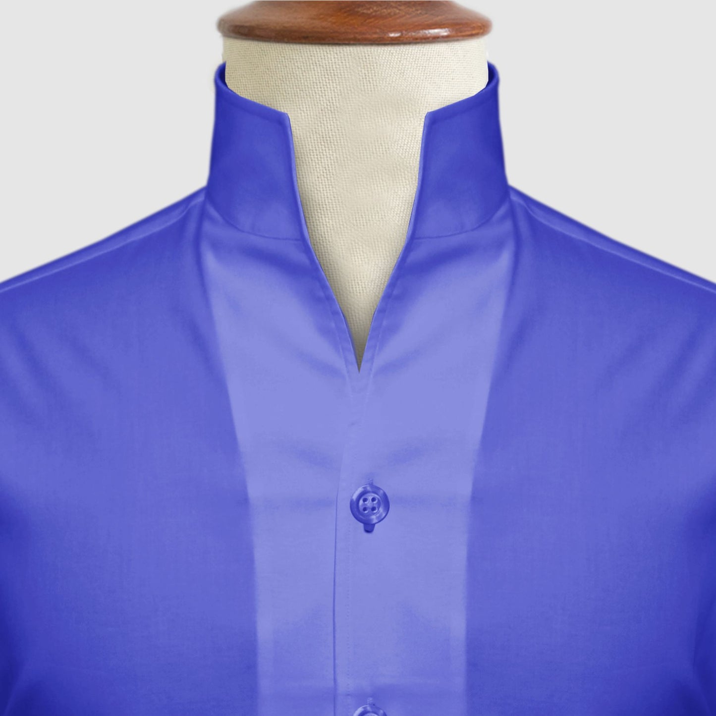 Royal Blue One Piece Collar Shirt For Men Gift Giza Cotton Satin High Tall Neck Stiff Collar Shirt Chinese Mandarin Band Collar Dress Shirt